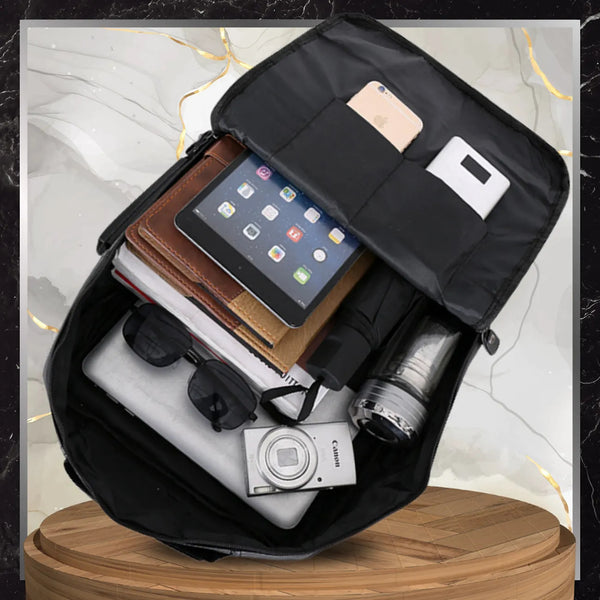 Vyriška odinė kuprinė, juoda, rankinis bagažas