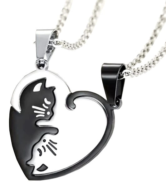 Vėriniai „BEST FRIENDS“ – dvi širdys ir katės, chirurginis plienas (2 vnt.)