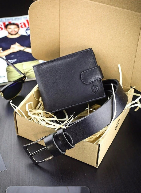 Dovanų rinkinys piniginė + diržas Stevens, juodas D190