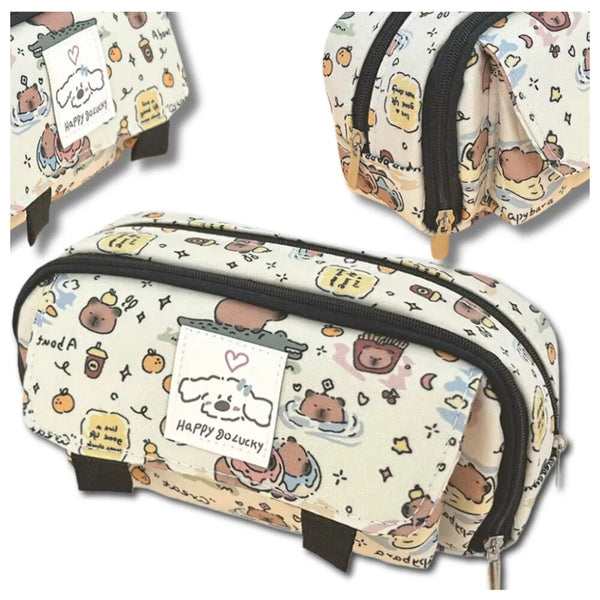 Dviejų skyrių penalas su kapibara Happy Go Lucky