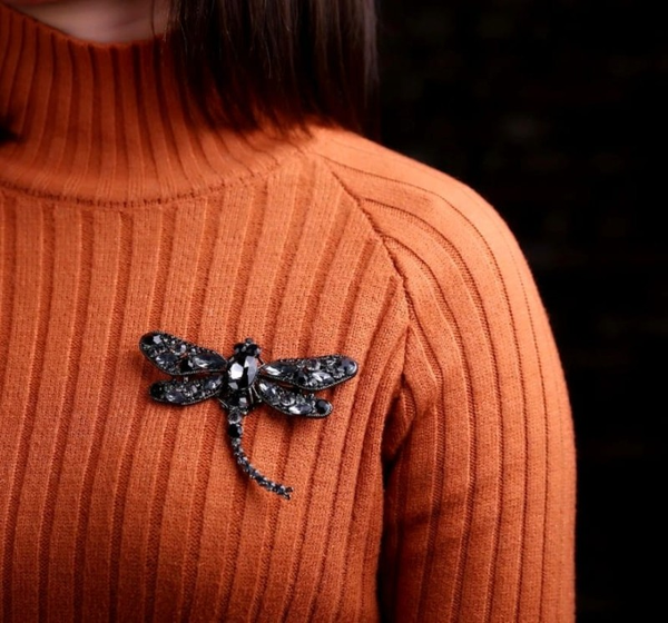 Elegantiška sagė Dragonfly, gausiai dekoruota cirkoniais ir kristalais