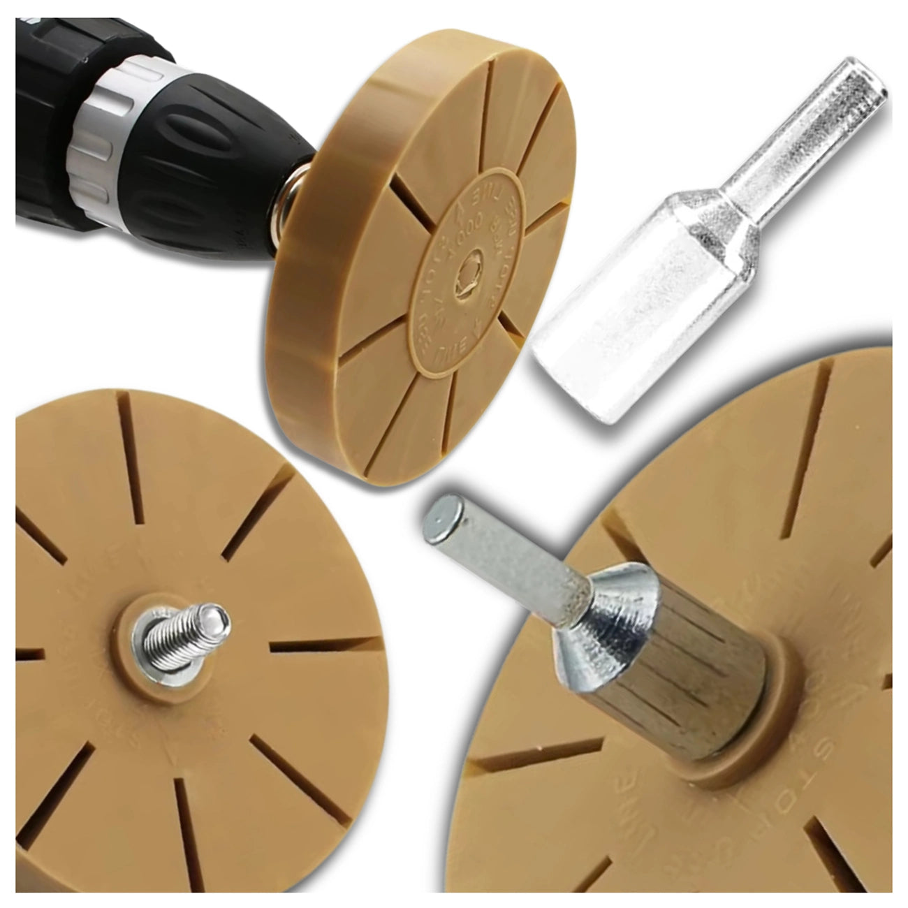 Guminis diskas grąžtui, dažų ir lipdukų šalinimui