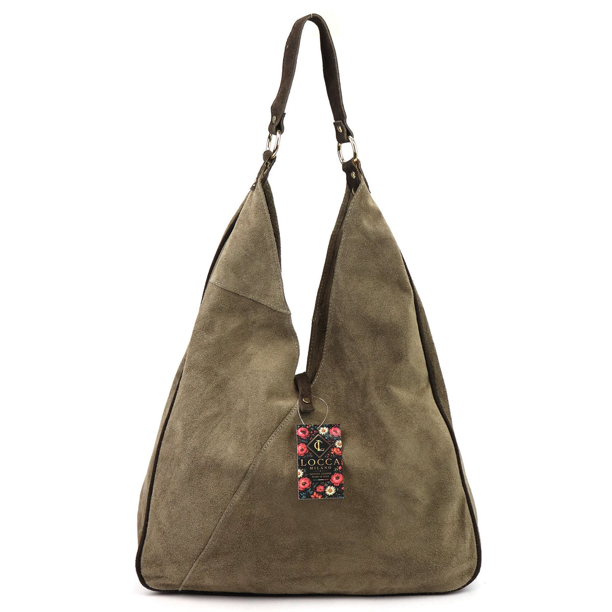 LOCCA MILANO LM-005 taupe ir tamsiai ruda odinė rankinė taupe + ciemny brąz
