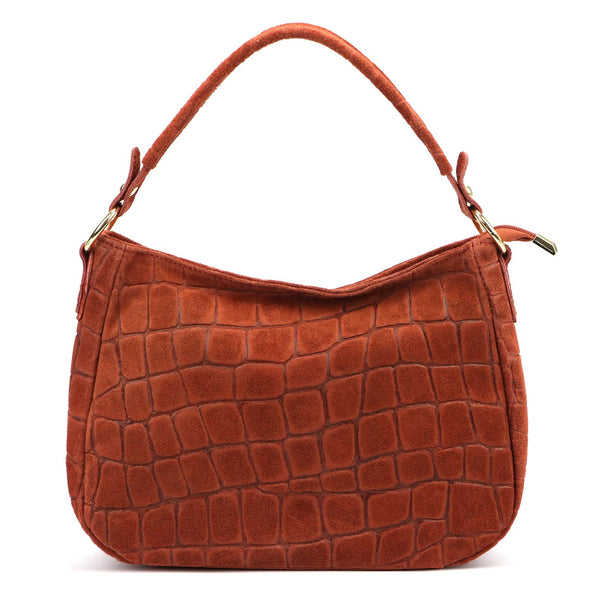 Luka 24-085 CROCO GOLD plytų spalvos odinė rankinė ceglasty