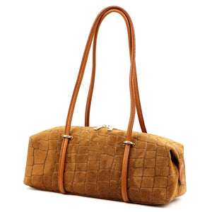 Luka 26-129 CROCO zomšinė odinė rankinė, kupranugario spalvos camel-2