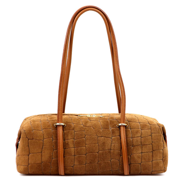 Luka 26-129 CROCO zomšinė odinė rankinė, kupranugario spalvos camel-2