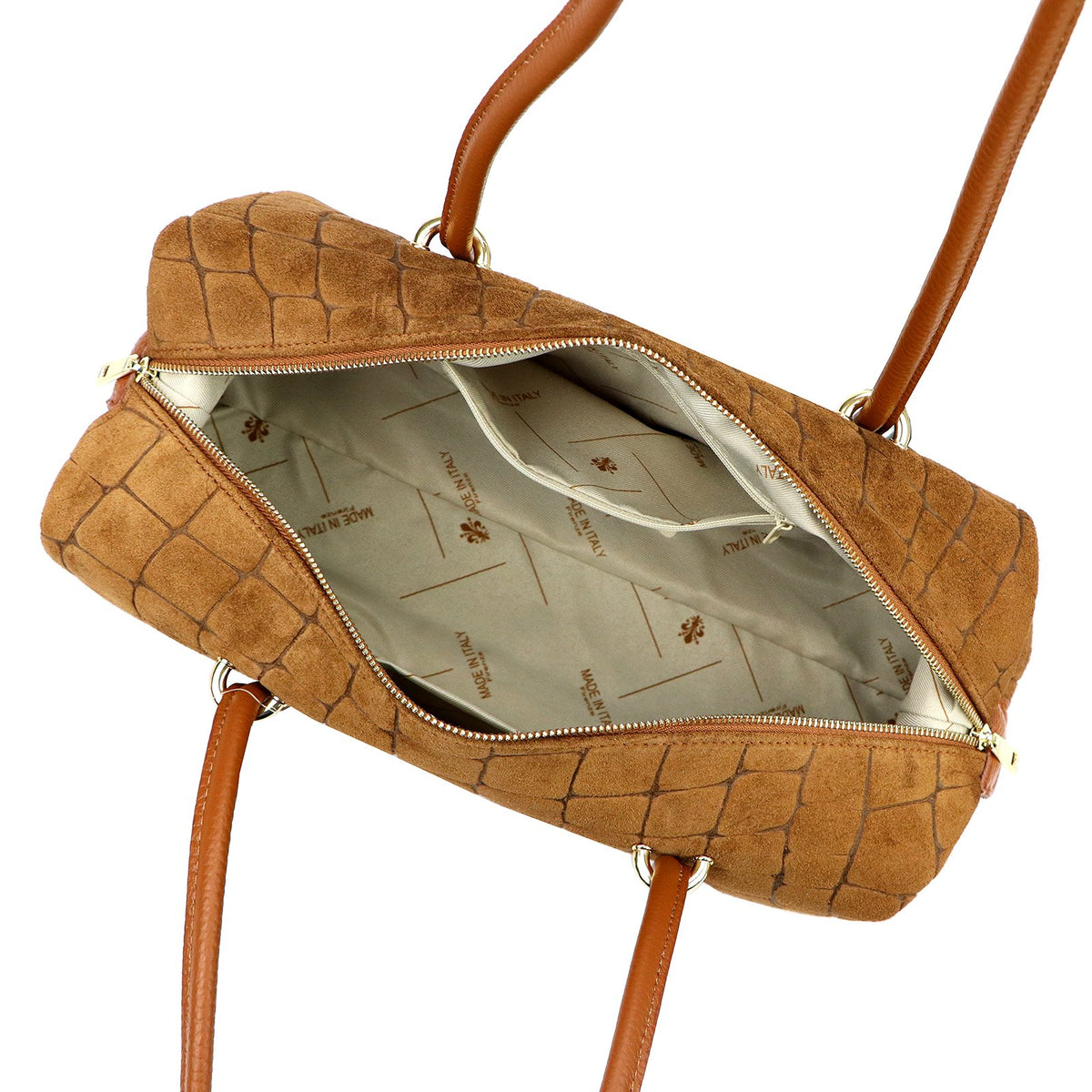Luka 26-129 CROCO zomšinė odinė rankinė, kupranugario spalvos camel-2