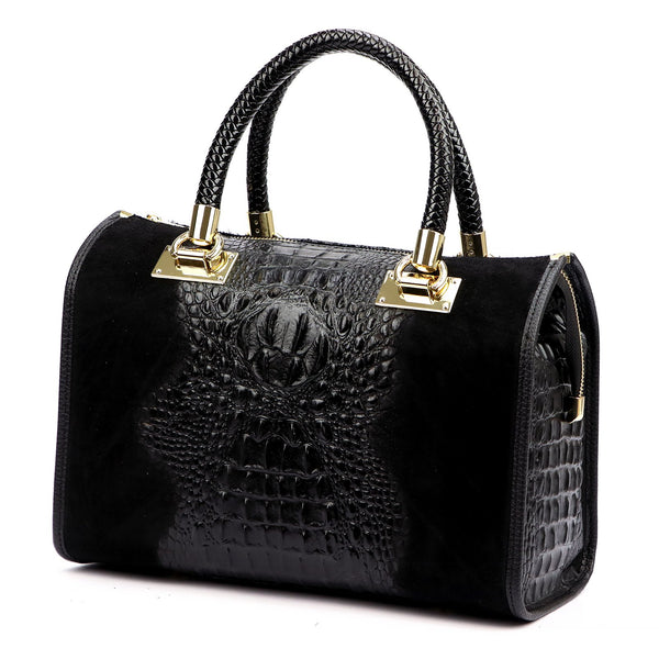 Luka 25-088 CROCO juoda odinė rankinė czarny