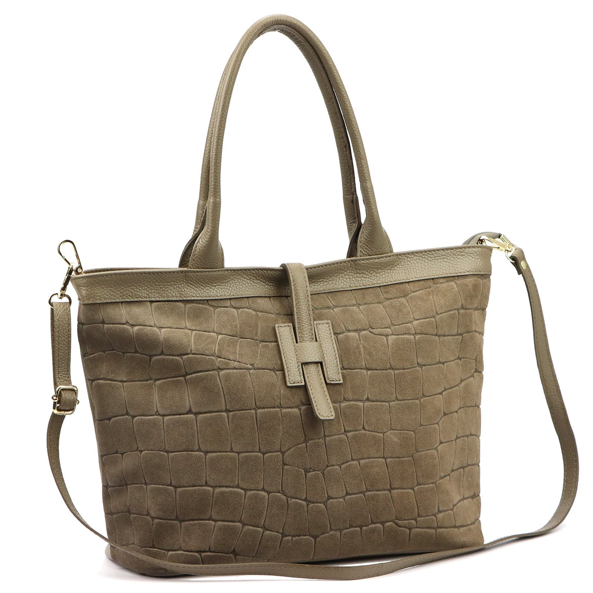 Luka 25-007 CROCO 2w1 tamsi taupe odinė rankinė taupe scuro