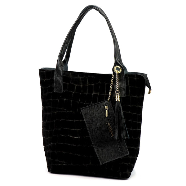 Luka 26-036 CROCO juoda odinė rankinė czarny