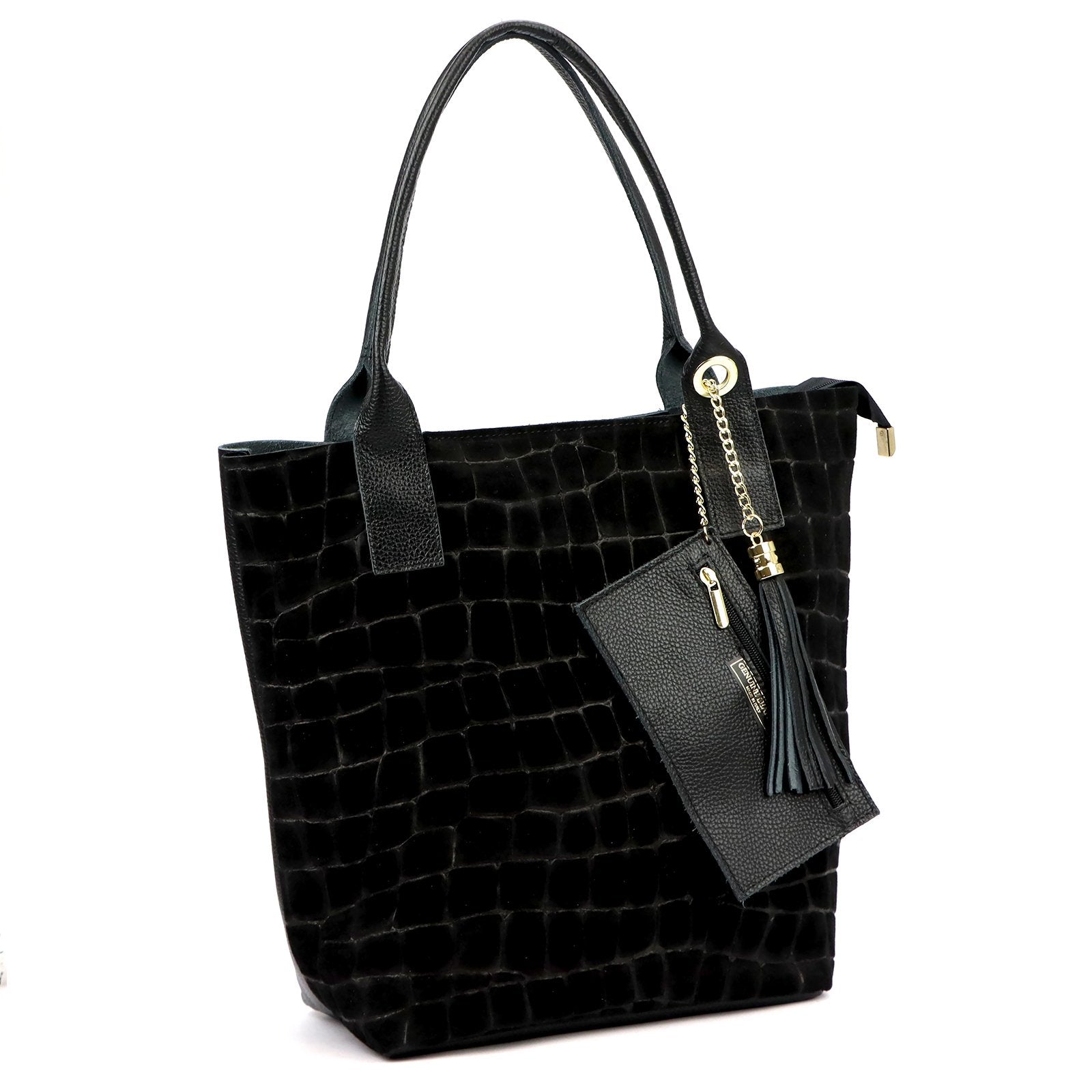 Luka 26-036 CROCO juoda odinė rankinė czarny