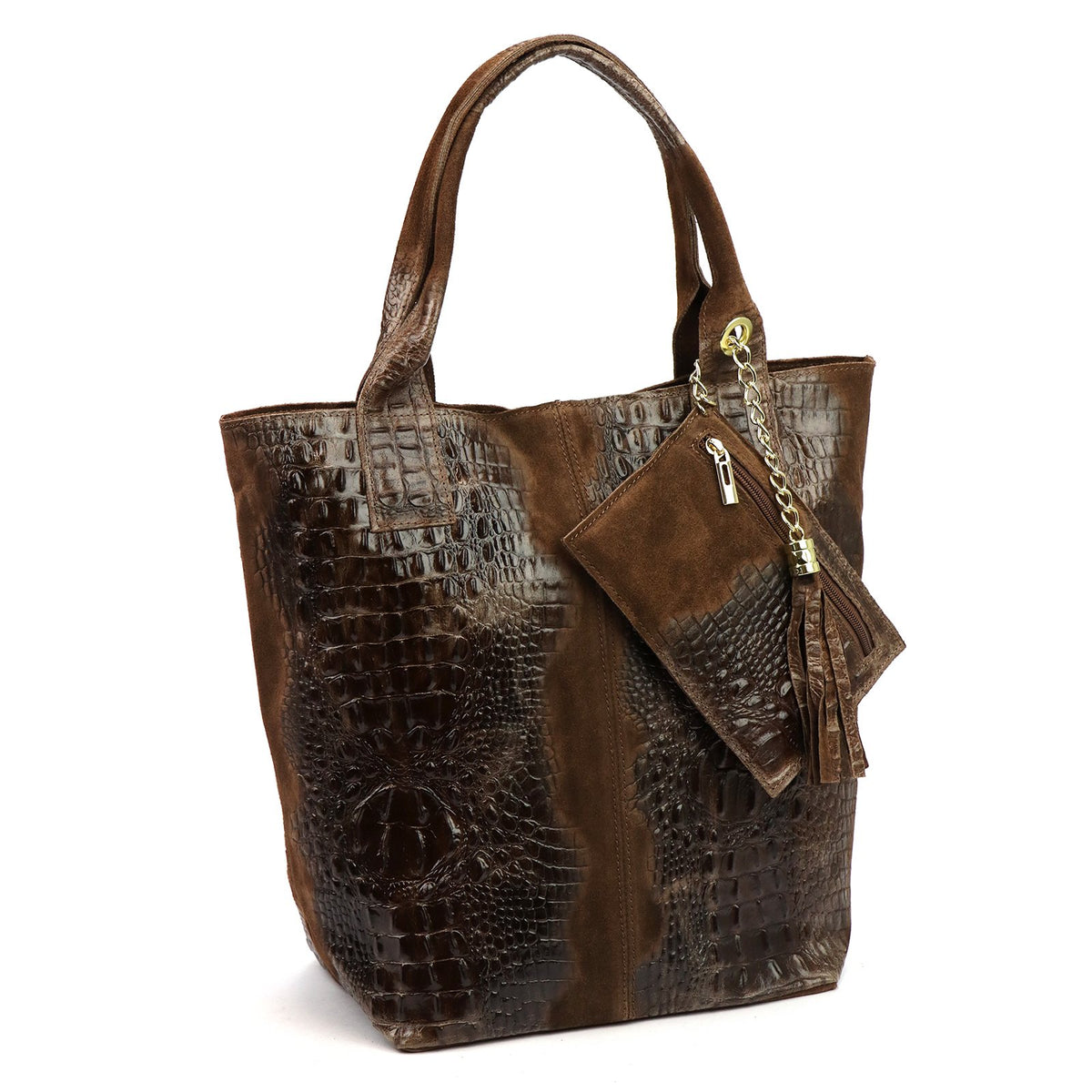 Luka 26-026 CROCO ruda odinė rankinė brązowy