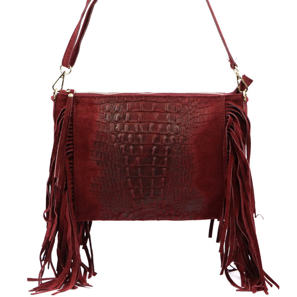 Luka 26-015 CROCO bordo odinė rankinė bordo