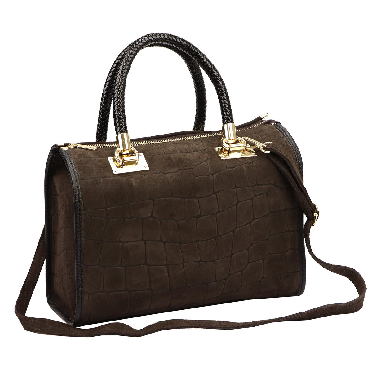 Camilla PREMIUM 10.019 CROCO tamsiai ruda odinė rankinė ciemny brąz