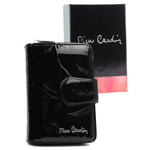 Pierre Cardin 02 LEAF-N 115 juoda lakuotos natūralios odos piniginė czarny