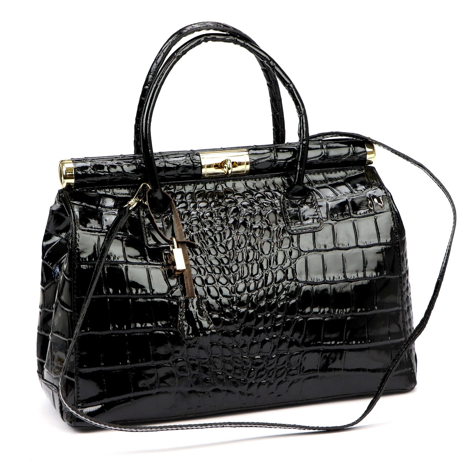 Luka 26-002 CROCO juoda odinė rankinė czarny