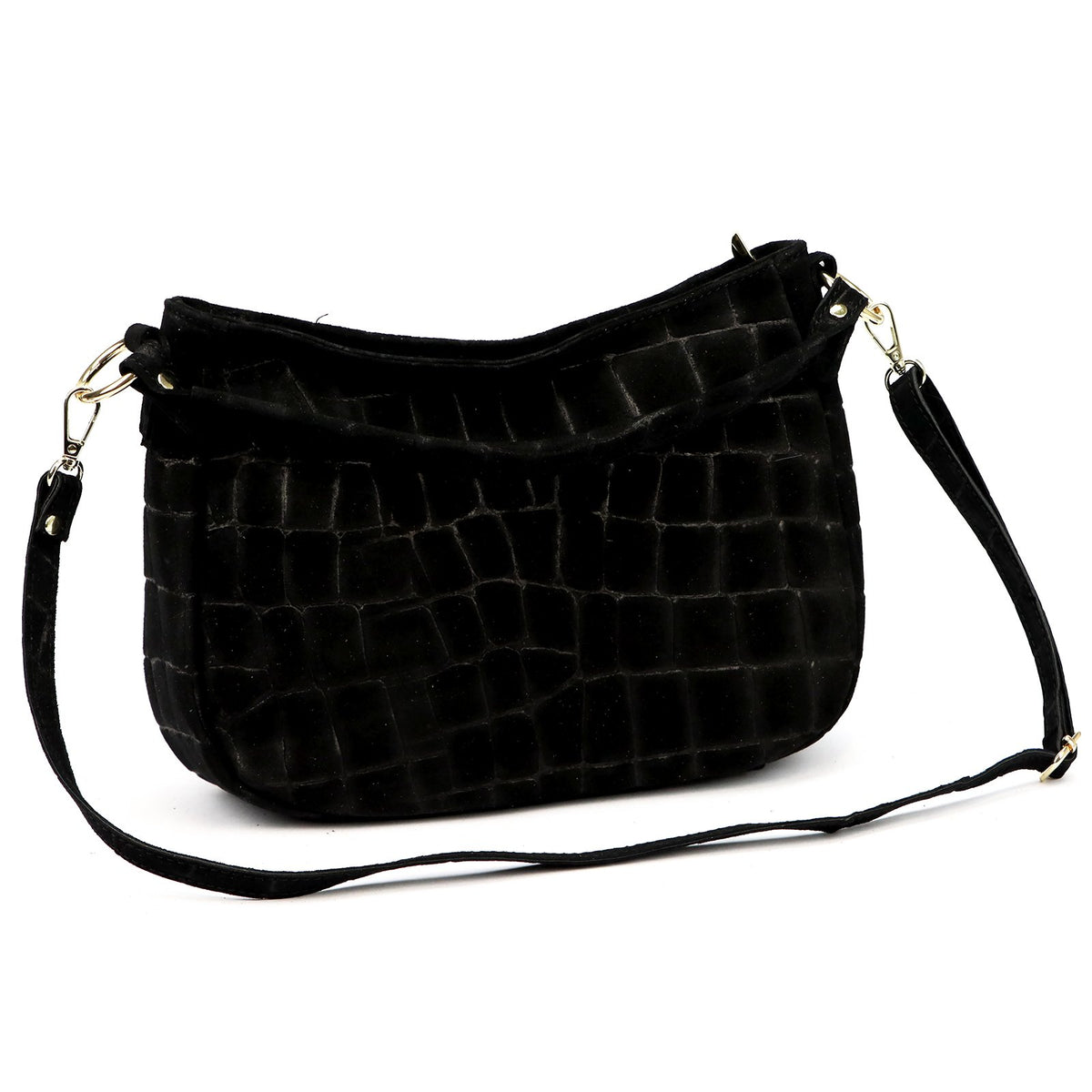 Luka 24-085 CROCO GOLD juoda odinė rankinė czarny