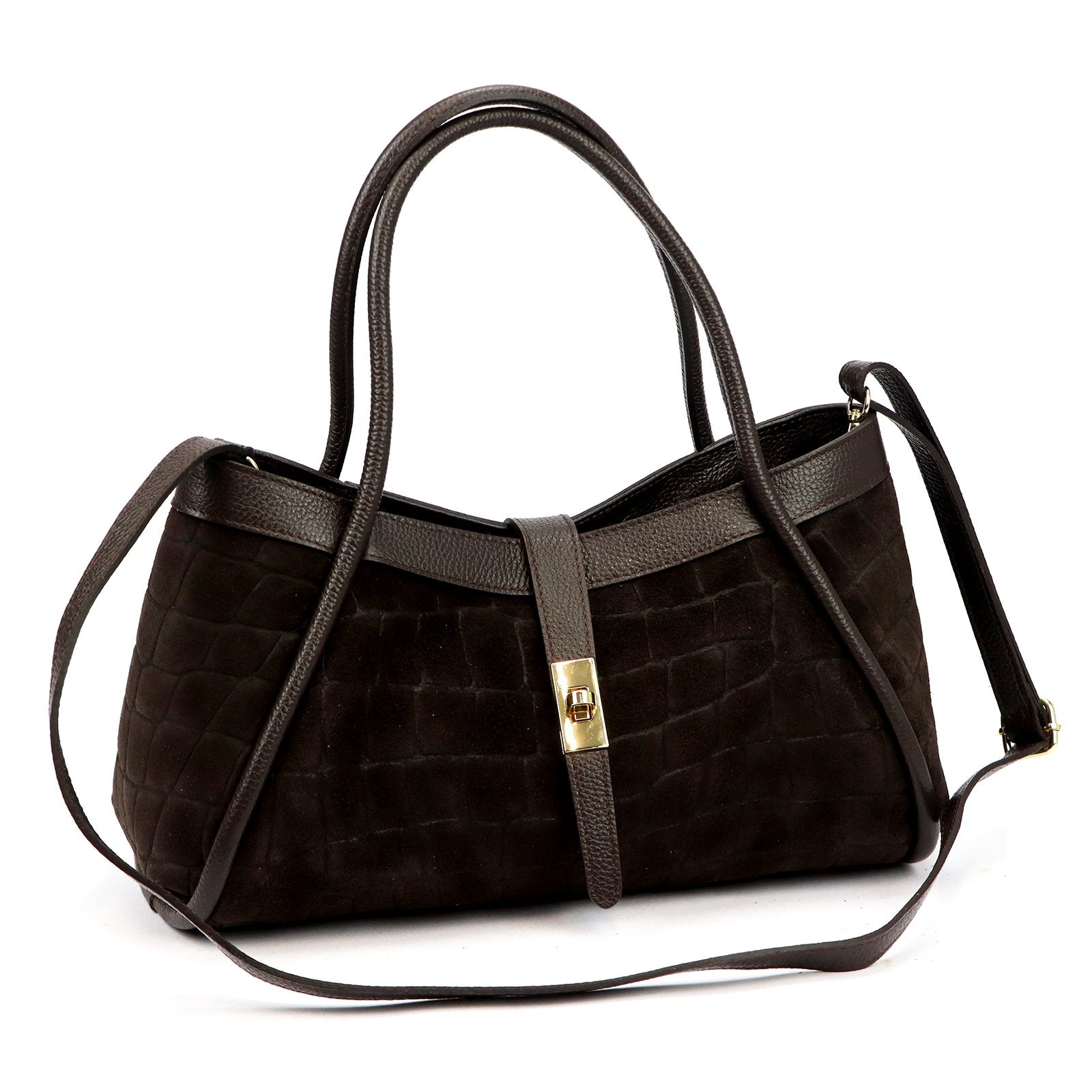 Camilla PREMIUM 10.014 CROCO tamsiai ruda odinė rankinė ciemny brąz