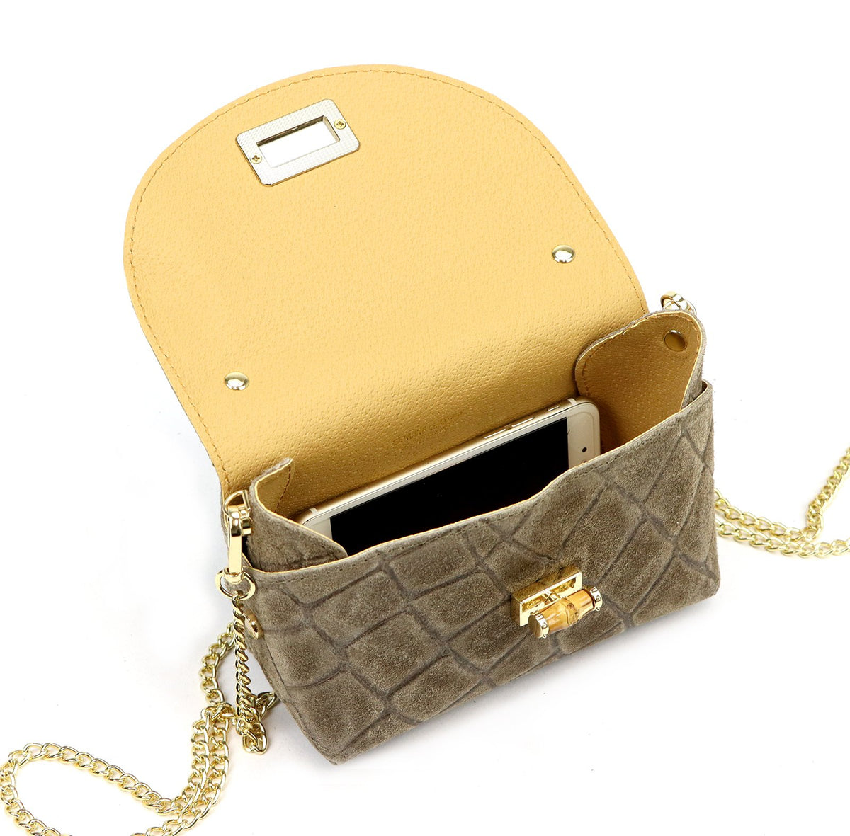 Luka 26-106 CROCO pilkai rusva odinė rankinė taupe