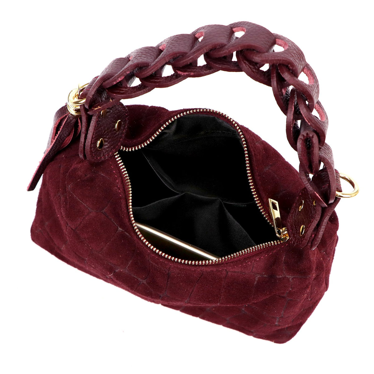 Luka 26-032 CROCO bordo zomšinės odos rankinė bordo