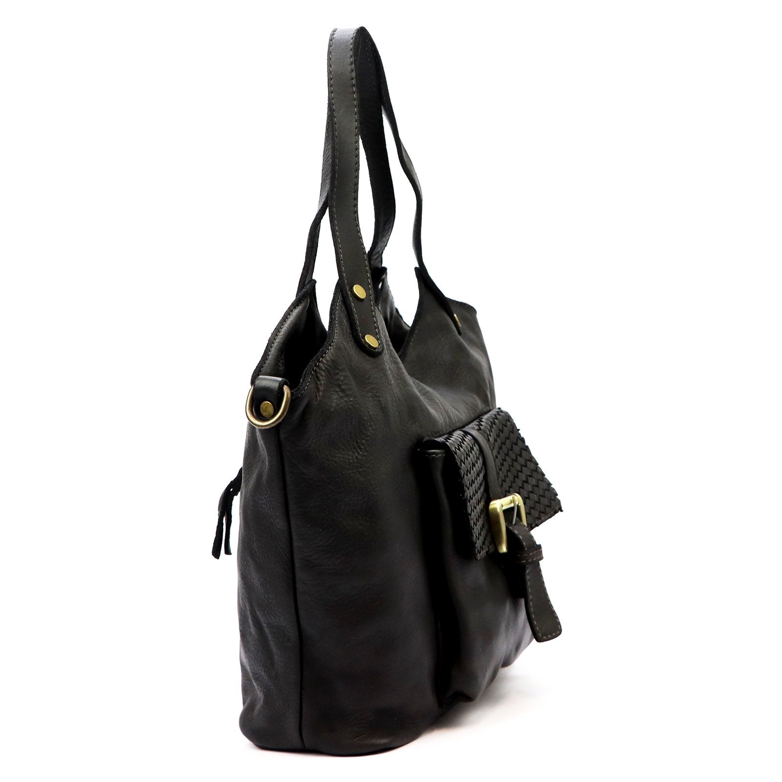 Natūralios odos rankinė VS 016, juoda czarny