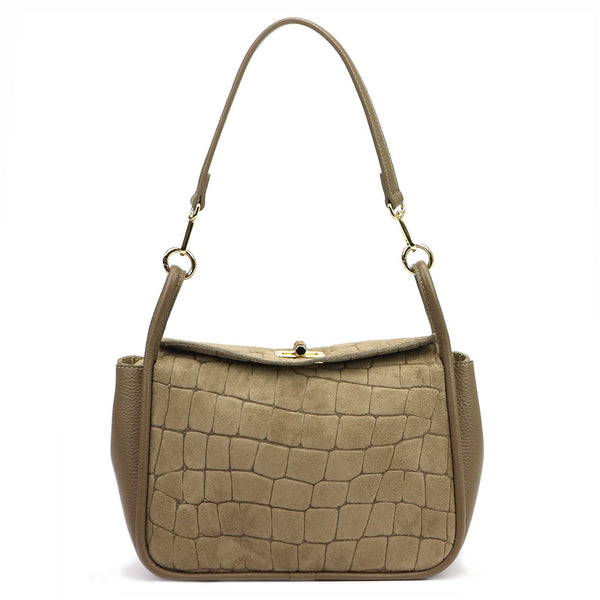 Luka 26-173 CROCO tamsi taupe natūralios odos rankinė taupe scuro