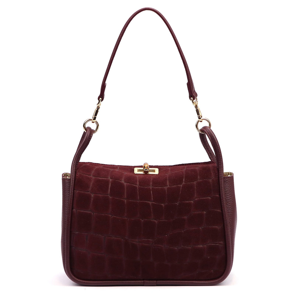 Luka 26-173 CROCO bordo odinė rankinė bordo