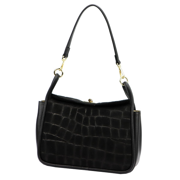 Luka 26-173 CROCO juoda odinė rankinė czarny