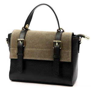 Luka 26-056 juoda ir taupe natūralios odos rankinė czarny + taupe