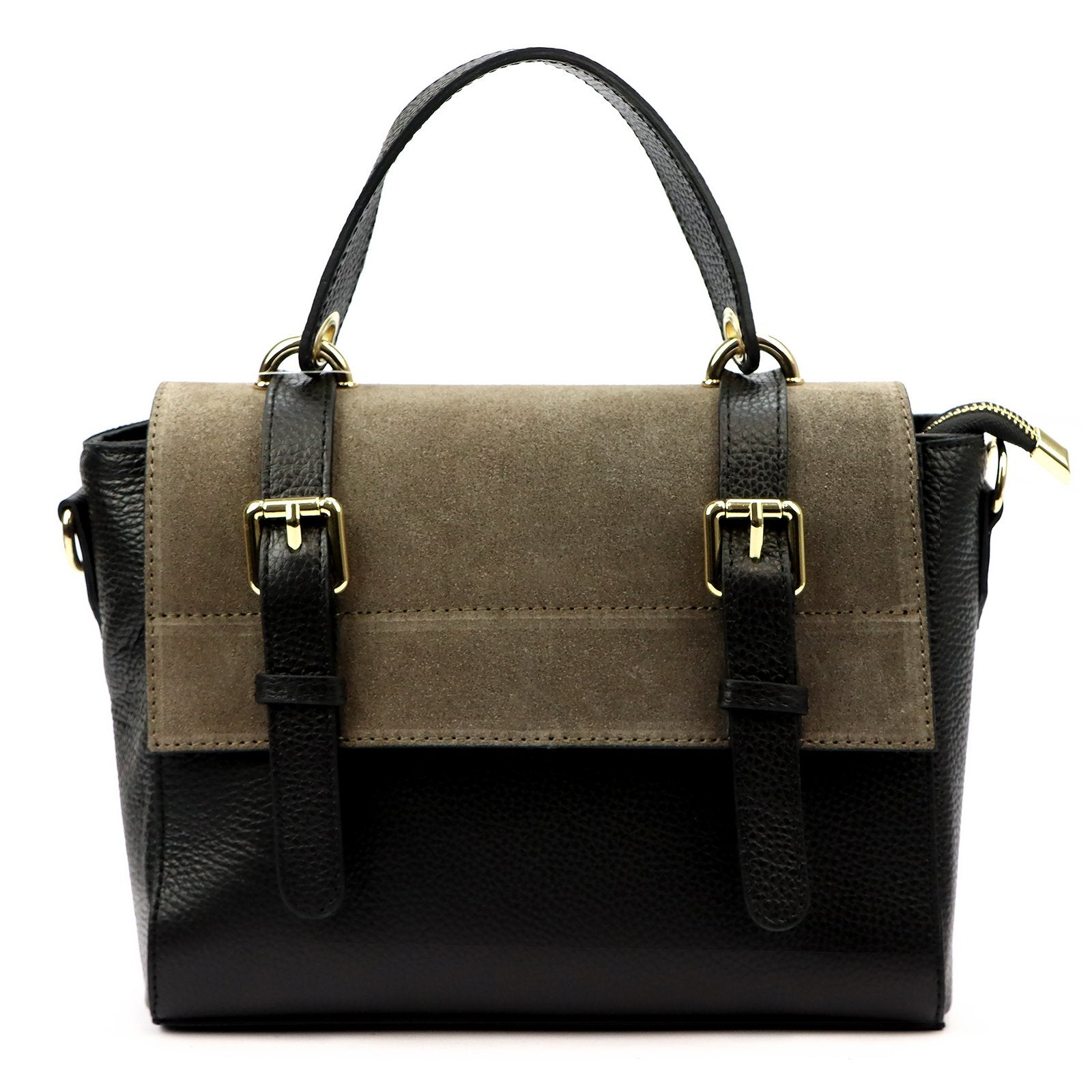 Luka 26-056 juoda ir taupe natūralios odos rankinė czarny + taupe