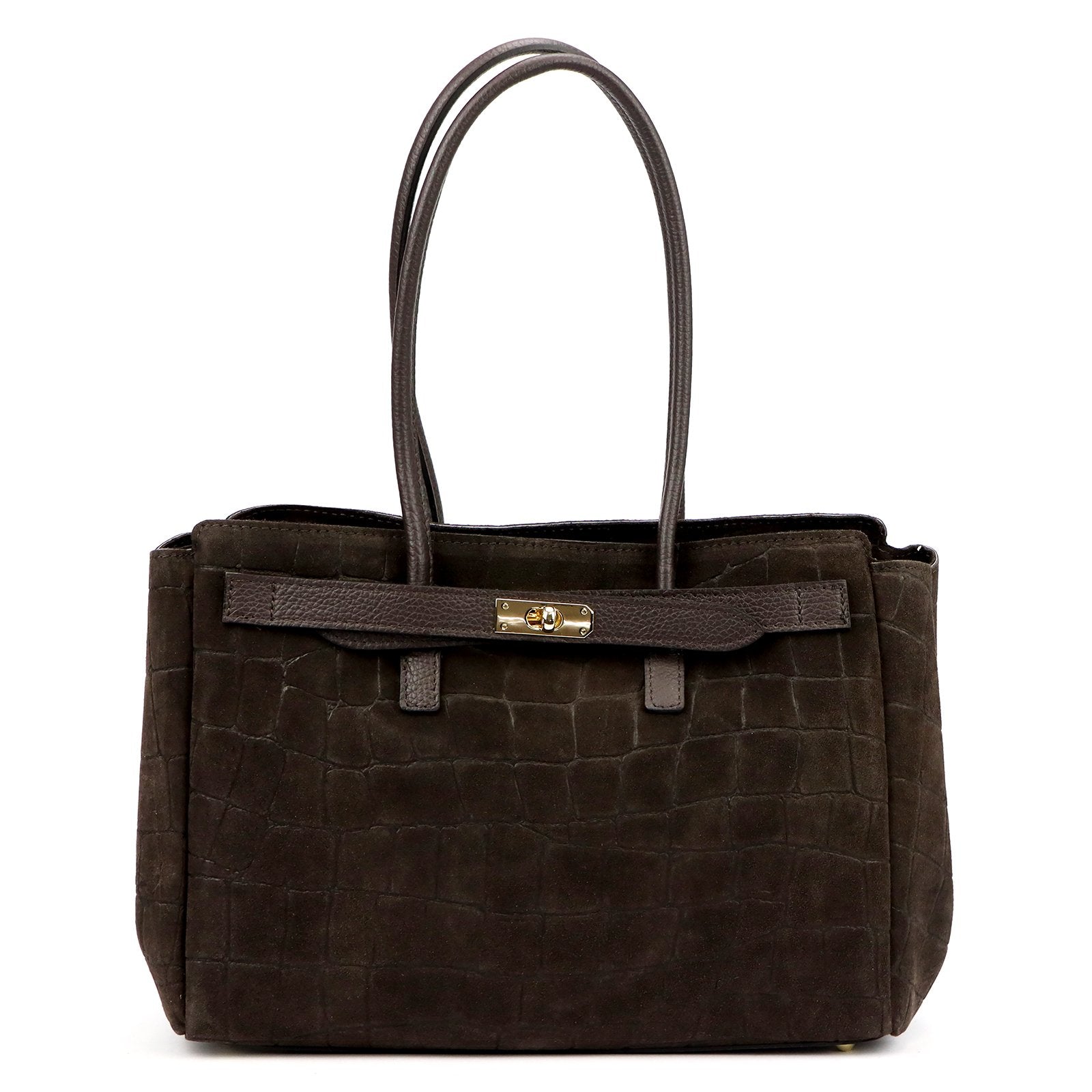 Camilla PREMIUM 10.004 CROCO tamsiai ruda odinė rankinė ciemny brąz