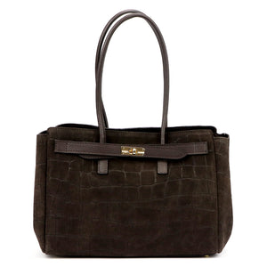Camilla PREMIUM 10.004 CROCO tamsiai ruda odinė rankinė ciemny brąz