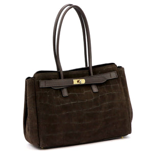 Camilla PREMIUM 10.004 CROCO tamsiai ruda odinė rankinė ciemny brąz