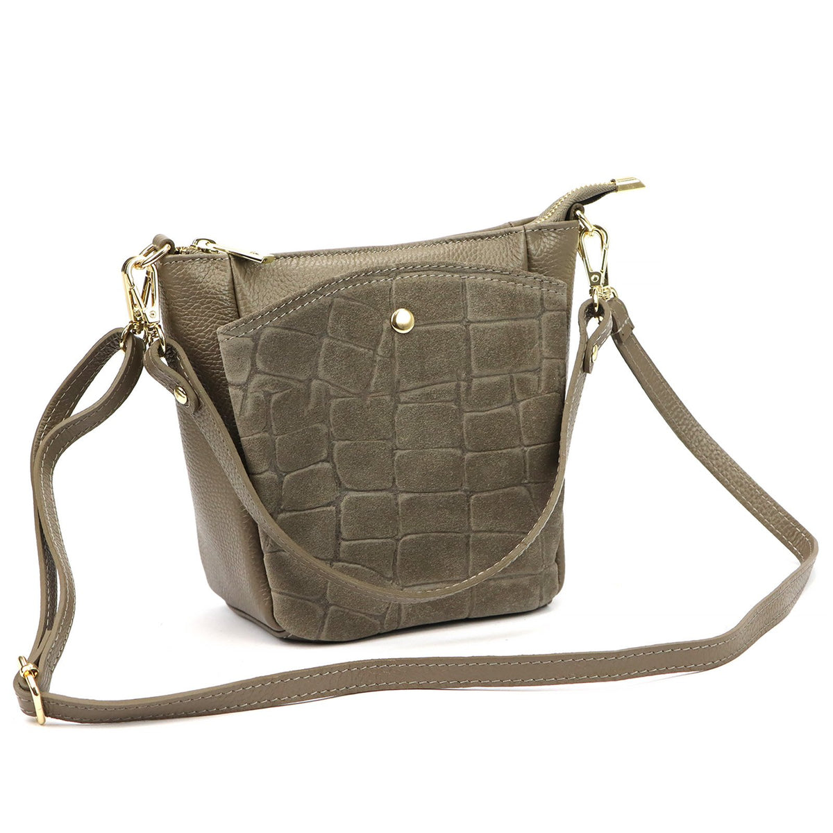Luka 26-018-2 CROCO pilkai rusva odinė rankinė taupe