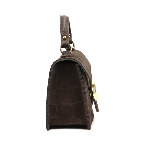 Luka 26-179 CROCO tamsiai ruda odinė rankinė ciemny brąz