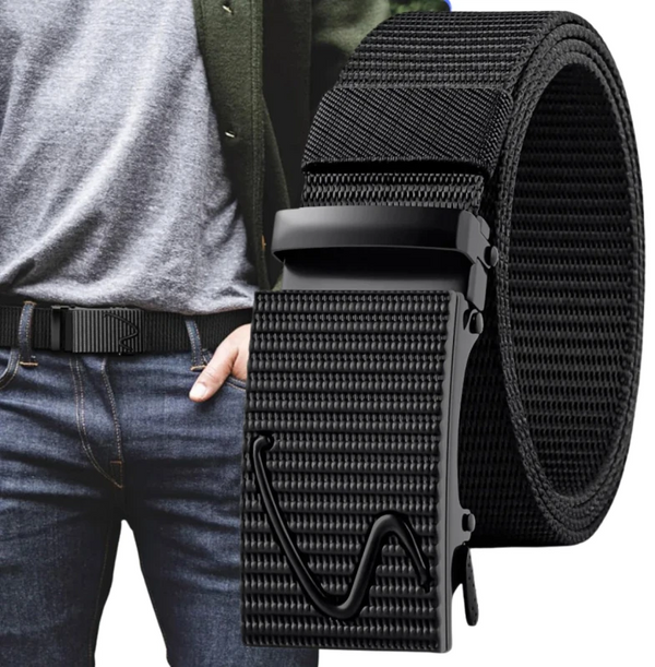 Juodas vyriškas elastinis diržas su automatine kelnių sagtimi D145