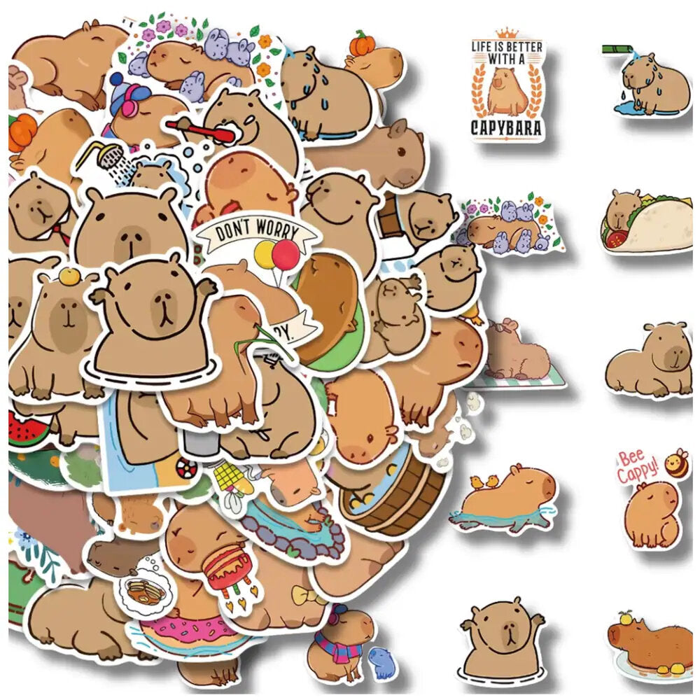 Lipdukai vaikams, 100 vnt., kapibara motyvaciniai, skirti nešiojamam kompiuteriui.