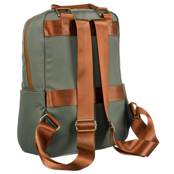 Moteriška kuprinė su lagamino diržu, žalia-ruda
