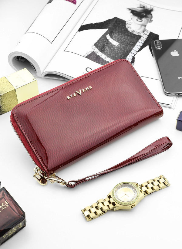 Moteriška odinė piniginė STEVENS raudona su RFID apsauga D1881