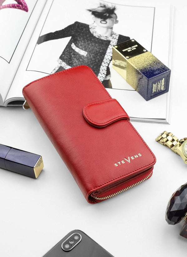 Moteriška odinė piniginė STEVENS su užtrauktuku bei RFID apsauga D1873