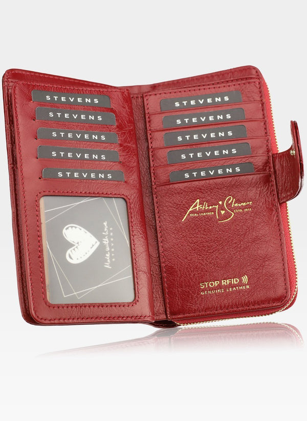 Moteriška odinė piniginė STEVENS su užtrauktuku bei RFID apsauga D1873