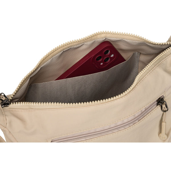 Moteriška sportinė rankinė, smėlio spalvos, poliesteris R468