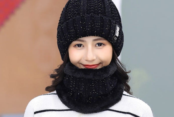 Moteriškas kepurės ir šaliko komplektas SD68 juodas