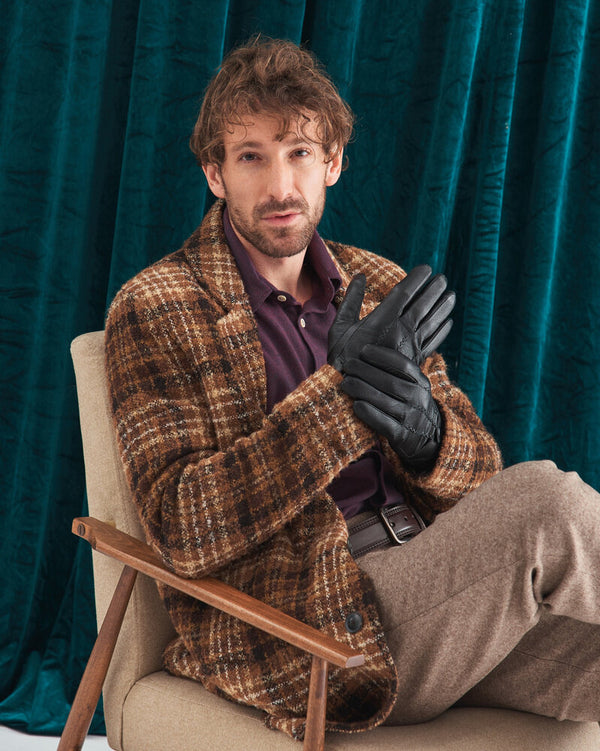 Odinės vyriškos pirštinės S dydžio, juodos