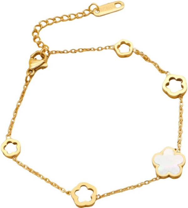 Paauksuota chirurginio plieno apyrankė su balta gėle