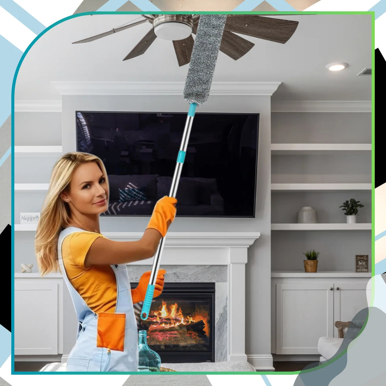 Plokščias dulkių šepetys su teleskopine rankena