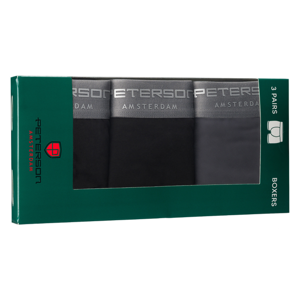 Vyriškos medvilninės bokserės „Peterson“, 3 porų rinkinys, dydis M, juodos ir pilkos spalvos D83