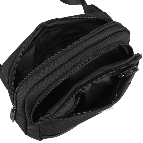 Vyriška „Peterson“ lengva juoda crossbody rankinė per petį su užtrauktuku, iš tekstilės D91