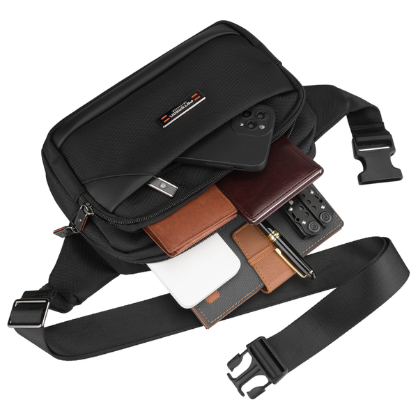 Vyriška „Peterson“ lengva juoda crossbody rankinė per petį su užtrauktuku, iš tekstilės D91