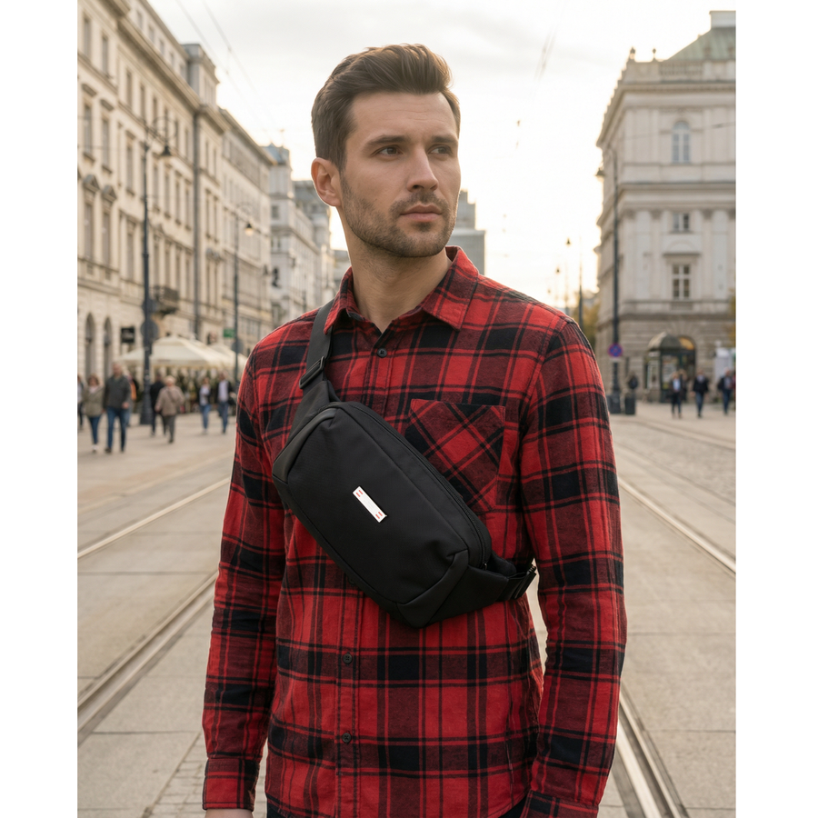 Peterson vyriška maža juosmens ir per petį nešiojama rankinė (crossbody), juoda D90